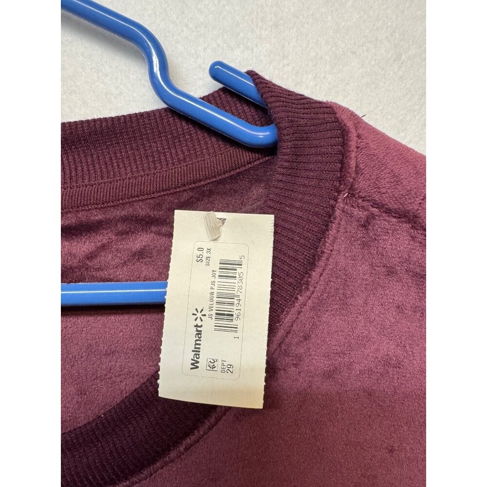 Joyspun Womens Velour Pullover Sweatshirt Burgundy Gold Joy Embroidery 2X/3X - Picture 5 of 12